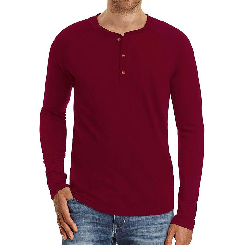 Men's Long-sleeved Shirt Solid Casual Bottom Shirt Slim Fit Round Neck Men's T-shirt