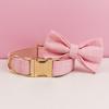 Light Pink Plaid Cotton Dog Collar And Leash Set XS-XL Free Custom Logo Puppy Cat Harness With Bowtie And Leads