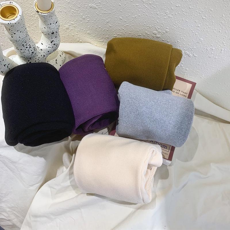 Брюки для йоги для девочек, однотонные эластичные плюшевые леггинсы с эластичной талией и утолщенные леггинсы