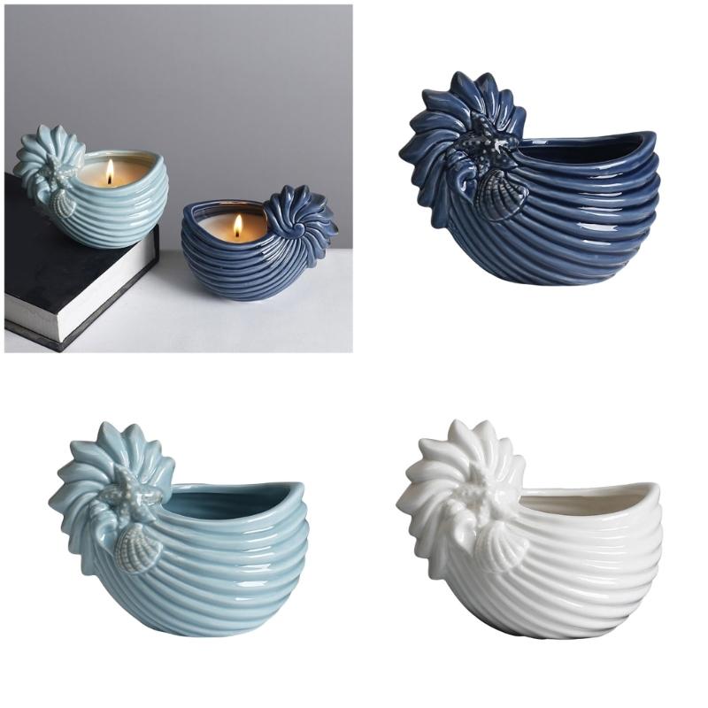Керамический подсвечник в форме ракушки для домашнего декора, горшок для суккулентов на морскую тематику, мини-плантатор, декоративная емкость