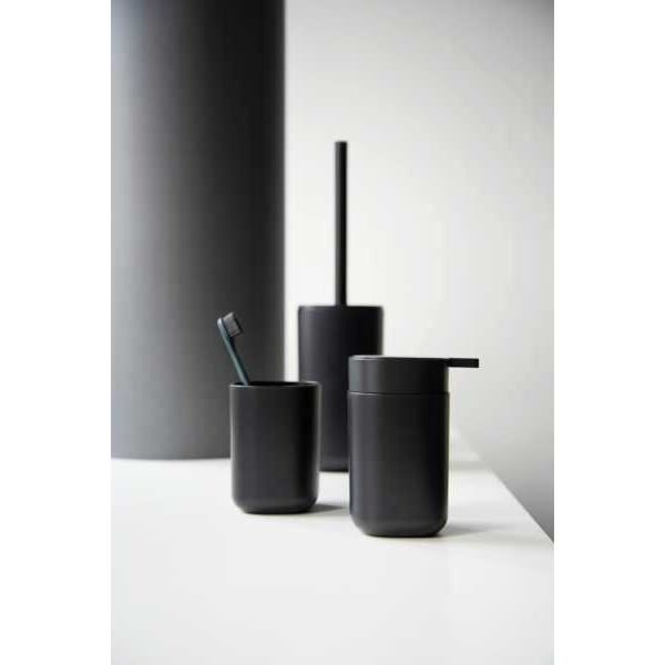 WENKO Distributeur savon liquide design Davos, capacité de 350 ml, Plastique sans BPA, 9,8x13x7,8 cm, noir mat