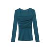 New Spring Clothing Slim Sexy Mesh Pleated Square Collar Long-sleeved T-shirt Women's Pullover Base Shirt