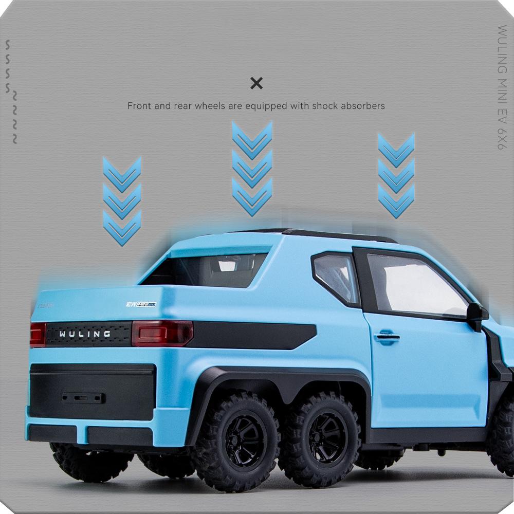 Масштаб 1/18 WULING MINI EV 6X6, литая под давлением модель автомобиля, игрушечный автомобиль с откатным механизмом, звуком и светом для детей, коллекция подарков для мальчиков и девочек