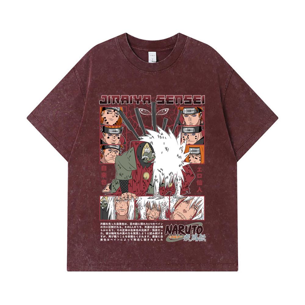 275 GSM Washed T-shirts 100% Cotton Naruto V5 Jiraiya Print Unisex Heavy Cotton T Shirt
