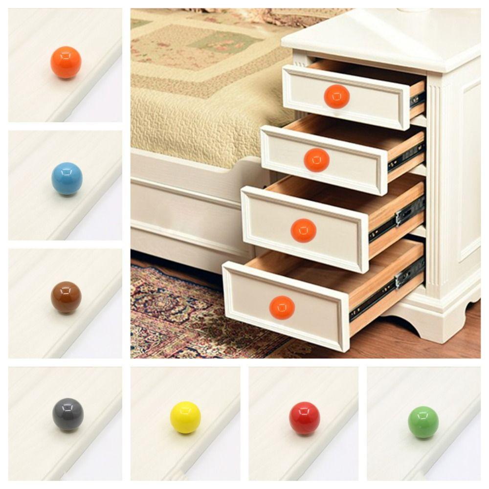 Round Colorful Ceramic Knob Single Hole Cabinet Knob Fashion Drawer Knobs  Home Hardware