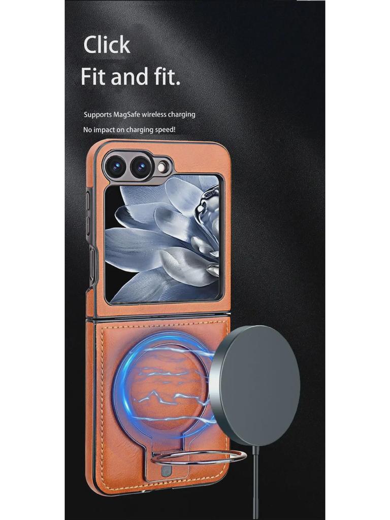 Magnetic Leather Case & Racket Holder for Samsung Galaxy Z Flip6/Flip5