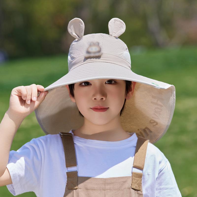 Children's hats boys and girls outdoor travel sun protection hat summer eaves shawl sun hat cartoon cute bucket hat