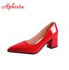 Fashion Aphixta 5cm Square Heels Patent Leather Red Pumps Shoes Woman Classics Pointed Toe Dress Official Pumps Party Plus Size 49 50