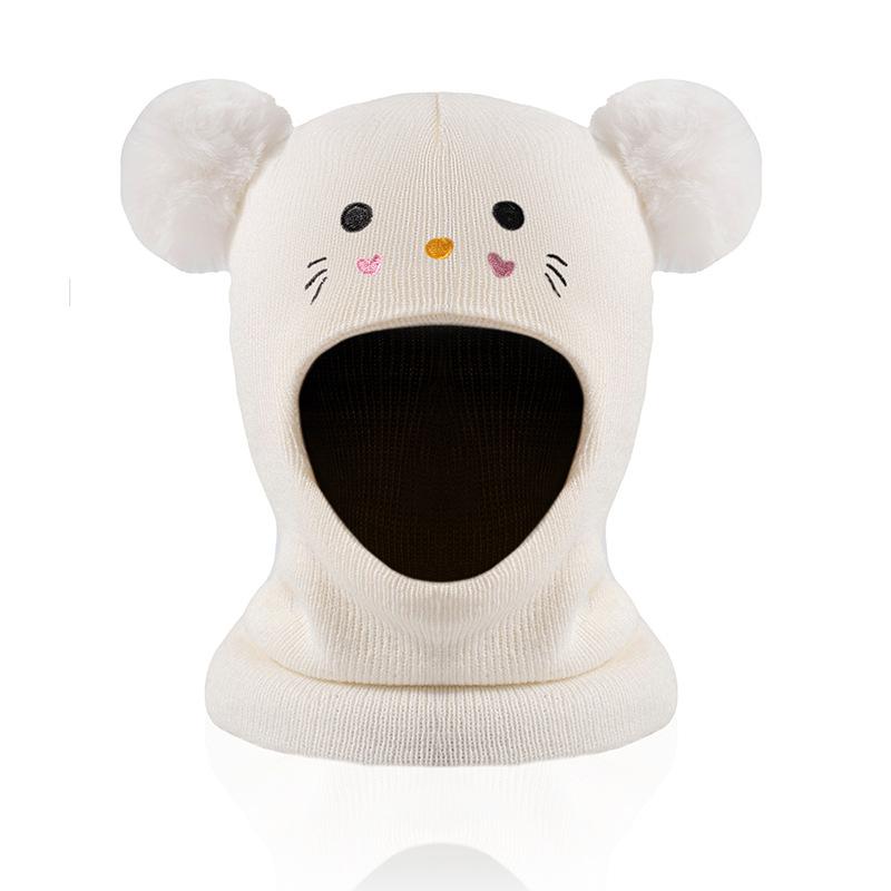 Children's Embroidered Cartoon Cat Hat Knitted Warm Baby Hat Autumn Winter Infant Boys and Girls Baby Yarn Hat