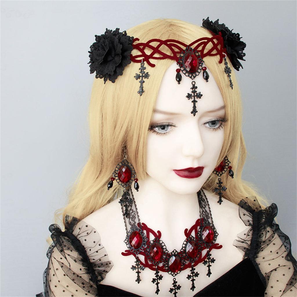 Goth Headband Goth Head Chain Flower Crowns For Women Lolita Forehead Chain Goth Crowns Gothics Tiaras Headpiece