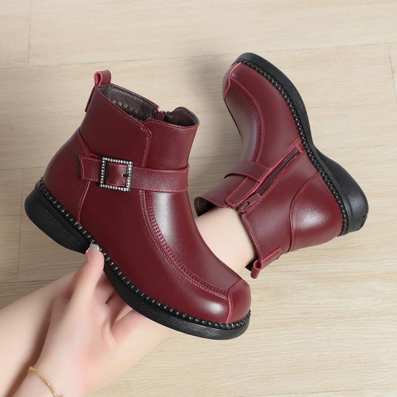 Women Winter Boots Genuine Leather Winter Large Size British Style Women Booties Non-slip Wool Warm Women Ankle Boots