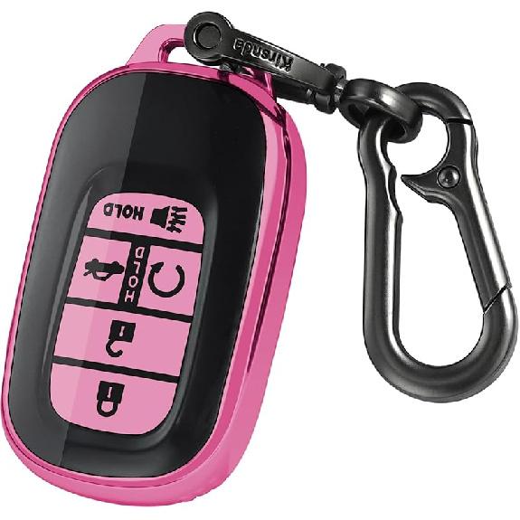For Honda Key Fob Cover,Case With Keychain,Soft TPU Protection Key Shell/Skin,5 Buttons Fit   Accord Civic HR-V CR-V Pilot Remote Key(Black)