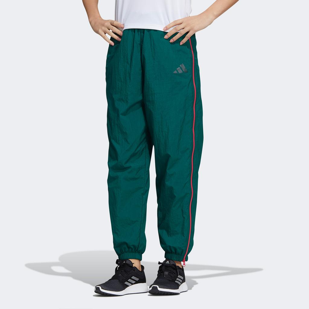 adidas Тканые водонепроницаемые повседневные спортивные брюки с боковой молнией, длинные брюки в стиле ретро, женские брюки зеленого цвета GM1455