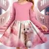 Spring Girl Casual 3D Cute Cat Print Round Neck Long Sleeve Dress Kid Princess Dress