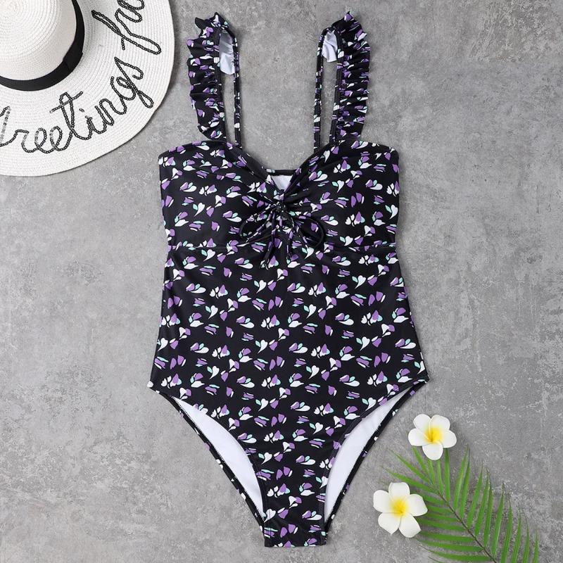Plus Size Swimsuit for Women One Piece Floral Print Push Up Strap Backless Sexy Beach Swimwear Big Size Swimming Suit
