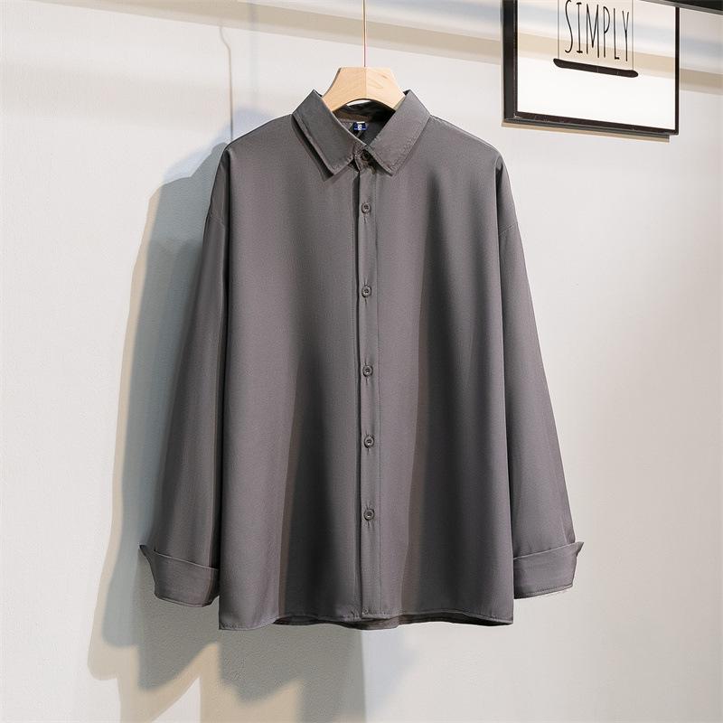 Рубашка с длинным рукавом, мужская летняя корейская повседневная однотонная рубашка, свободная универсальная красивая студенческая рубашка из ледяного шелка, кардиган, блузка, рубашки для мужчин