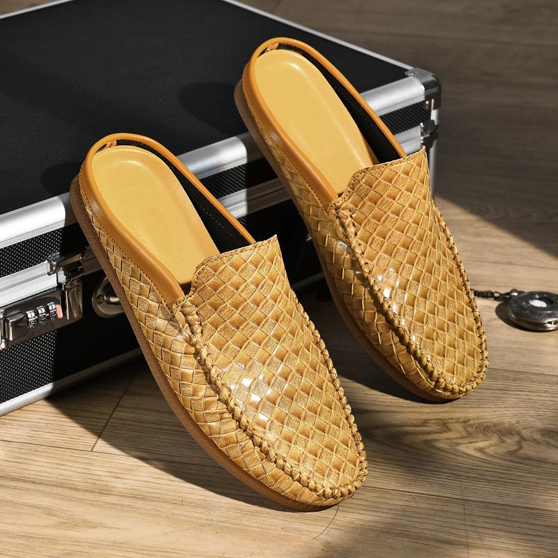 Fashion Men Mules Slippers Split Leather Outdoor Loafers Non-slip Black Casual Slides Summer Spring Shoes 39-45