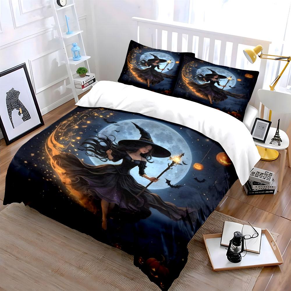Witch, moon, bats, pumpkins. Bedding sets Duvet cover sets Duvet covers Pillowcases(1*Duvet Cover 2*Pillowcases without duvet insert)