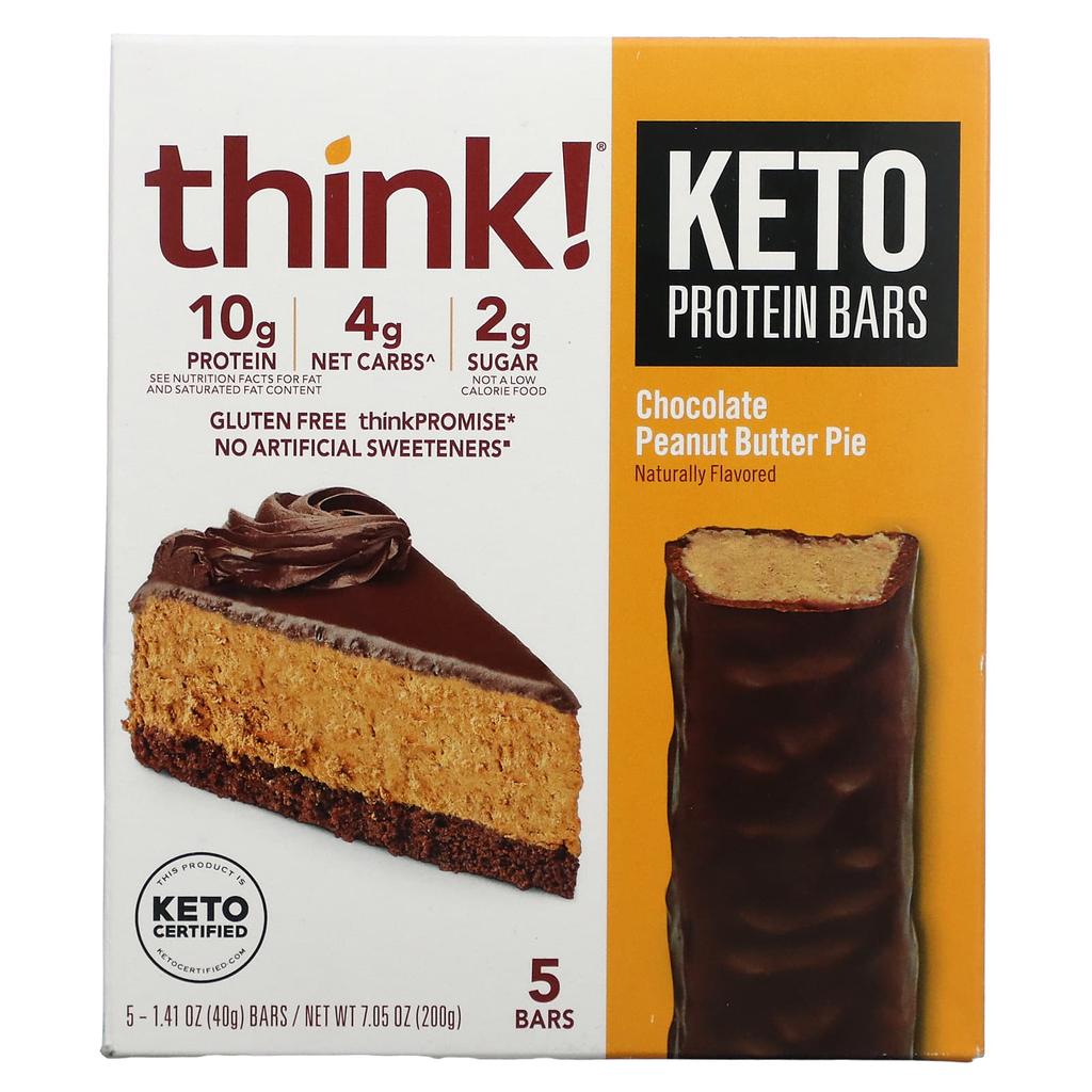 Think!, Keto Protein Bar, Chocolate Peanut Butter Pie, 5 bars, 1.41 oz (40 g) each