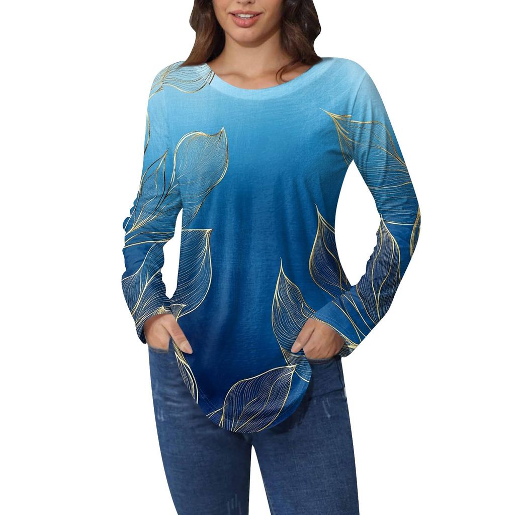 Рубашки для женщин Милые винтажные узоры с принтом Футболка с длинным рукавом Туника Топы Хлопковые пуловеры