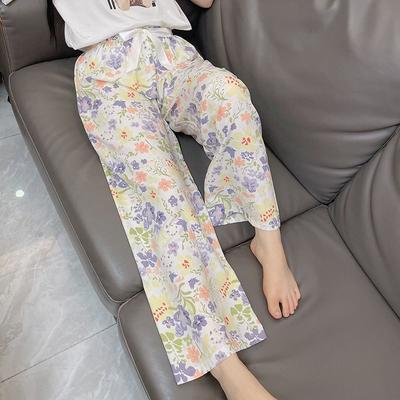 Летние женские хлопково-вискозные брюки для дома длиной до щиколотки, тонкие, свободного кроя, AC Homewear с эластичной талией