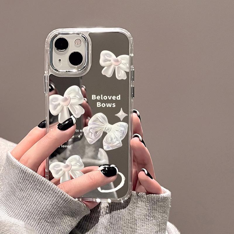 Luxury Bow Makeup Mirror Phone Case For IPhone 17 Air 16 14 15 Pro Plus 13 12 11 Pro Max 16E 17E Shockproof Silicone Cover