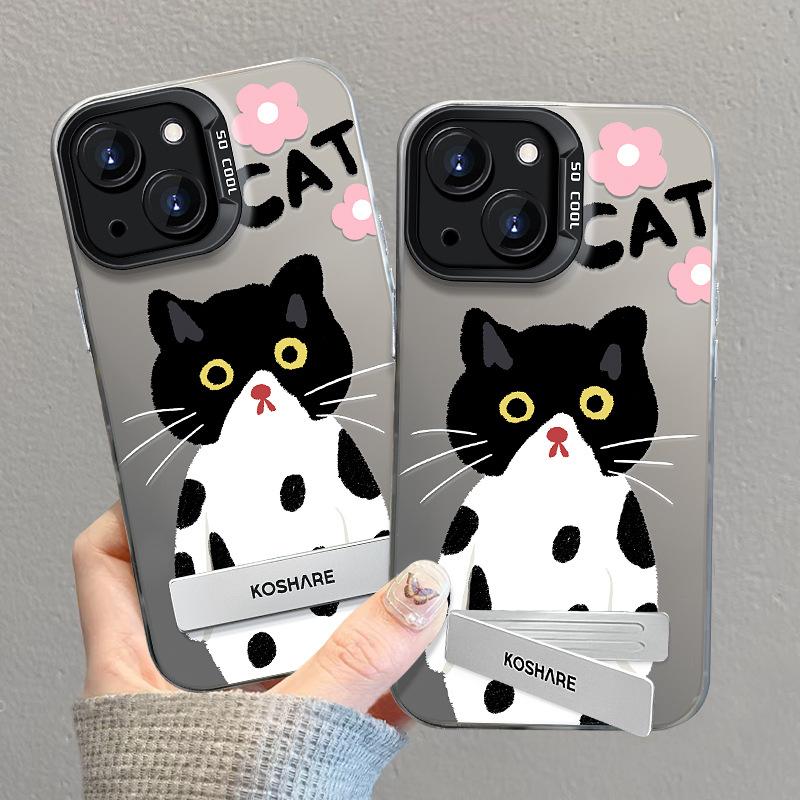 Подходит для Apple 14 Чехол для мобильного телефона Iphone15 Cow Cat Невидимый кронштейн 13 Цвет серебристый матовый 12 Полное покрытие Защита от падения