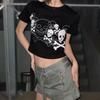 Vintage Crop Top Women Aesthetic 2000s T-Shirt Goth Tee Ladies Y2k Grunge Clothes Skull Pattern Tshirt