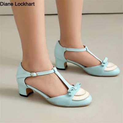 Модные женские туфли на высоком каблуке Мэри Джейн Лодочки Туфли с бантом Толстый высокий каблук Повседневные женские лодочки Розовые Chaussures Femme Туфли Лолиты 35-43