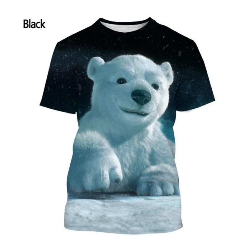 Men's and Women's Summer Casual Short-sleeved T-shirt New Fashion Polar Bear 3d Printing T-shirt