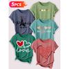 Follow a specific direction Five-piece set for women T Shirt Romantic Heart Paris Theme Print Summer Casual Elegant Women's Clothing Short Sleeve Top