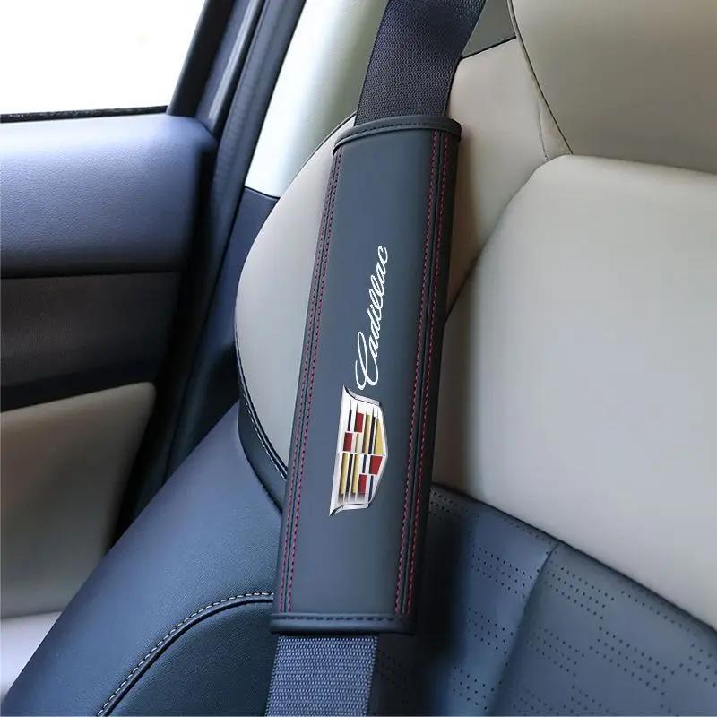 2PCS Leather Car Safety Belt Pads Shoulder Protecor Cover for Cadillac Escalade Deville CTS DTS STS XTS ATS BLS SLS CT5 CT6 XT5