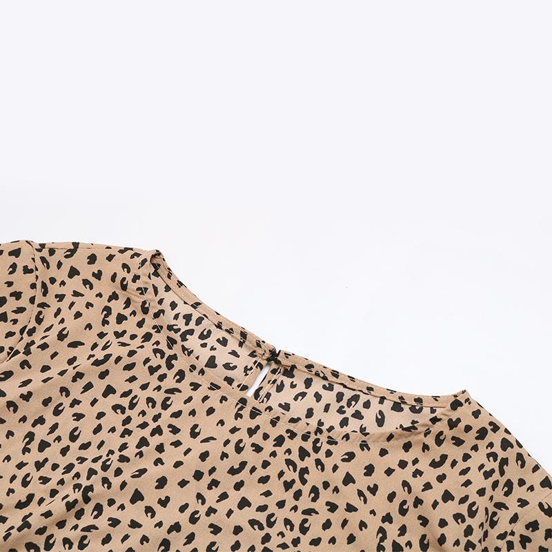 Women's Summer Design Sense Short Sleeve Leopard Pattern Shirt Blouses Loose Chic Tops