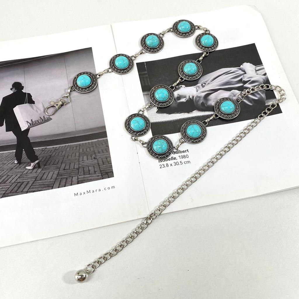 Casual Xiaoxiangfeng Metal Waist Chain Accessories Women'S Dress Turquoise Belt