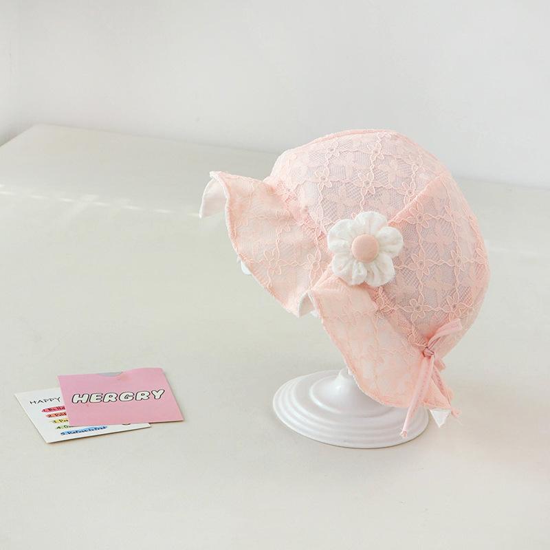Baby Girl Lace Trim Sun Hat Spring Summer Thin Princess Bucket Cap With Tie UV Protection Breathable Outdoor Shade