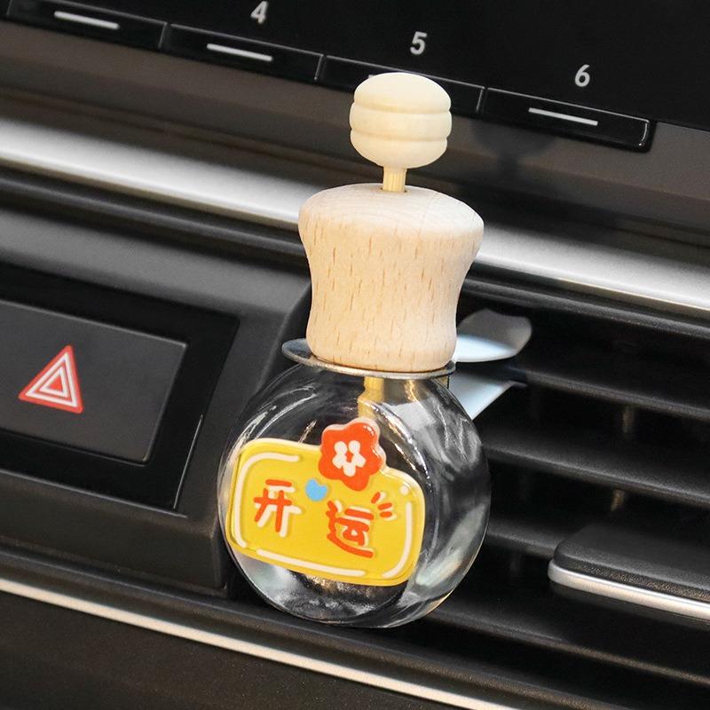 Car Air Vent Clip Aromatherapy Bottle Lucky Text Empty Diffuser Cute Car Interior Decor