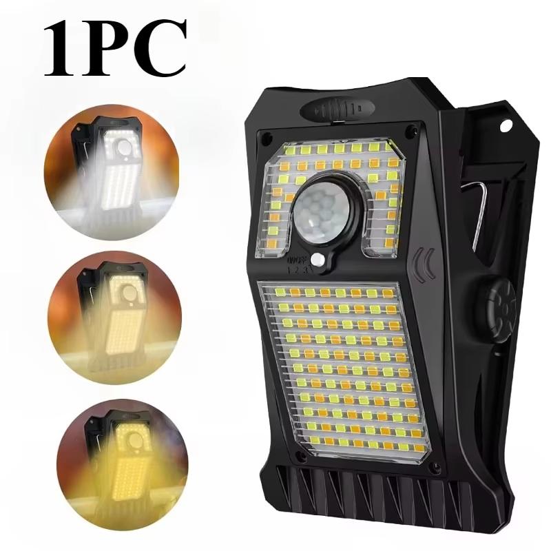 118 светодиодов Солнечные охранные умные фонари с датчиком движения Наружные фонари Клипсовый светильник Автоматическая регулировка яркости Лампа для двора, гаража, ландшафтная подсветка, настенное украшение
