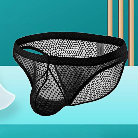 Men Briefs Low Waist Elastic Design Breathable Panties U-Convex Mesh Yarn Design Smooth Wiring Perfect Fit Underwear