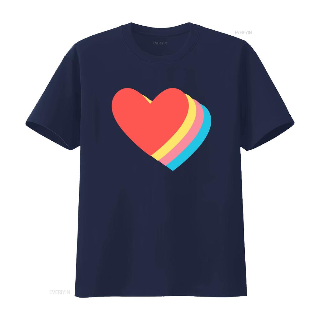 Cute Kawaii Rainbow Layered Heart Print Casual T Shirt Vintage Unisex Streetwear Stylish Graphic Soft Breathable