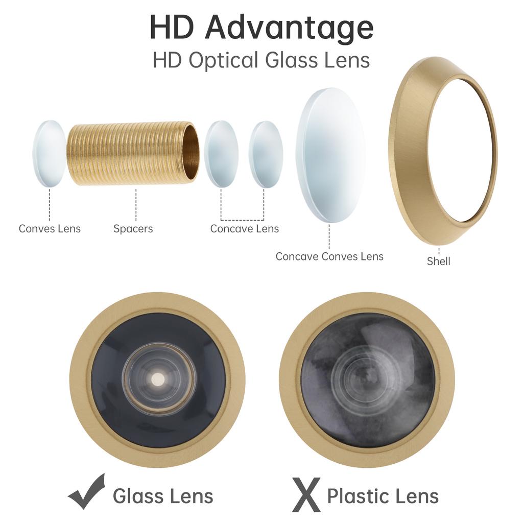 Solid Brass 2pcs 16mm Door Peephole Viewer 200 Degree Wide Angle HD Optical Glass Lens Heavy Duty Universal for 40 To 60mm Thickness Home Office Hotel