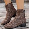 Fashion Leopard Print Kitten Heel Autumn New Round Toe Side Zip Soft Sole Non-slip Wear-resistant Short-thigh Boots
