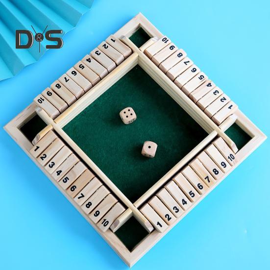 Shut The Box Board Game with Dice 4-Way Educational Math Number Strategy Game 4 Players Kids Adults Family Night Party Wooden Close The Box Toy