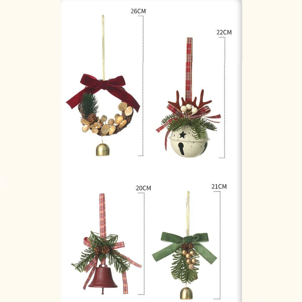 Wreath Christmas Velvet Bow Bell Red Pine Cone Bell Pendant Christmas Chime Bell Garden Decor