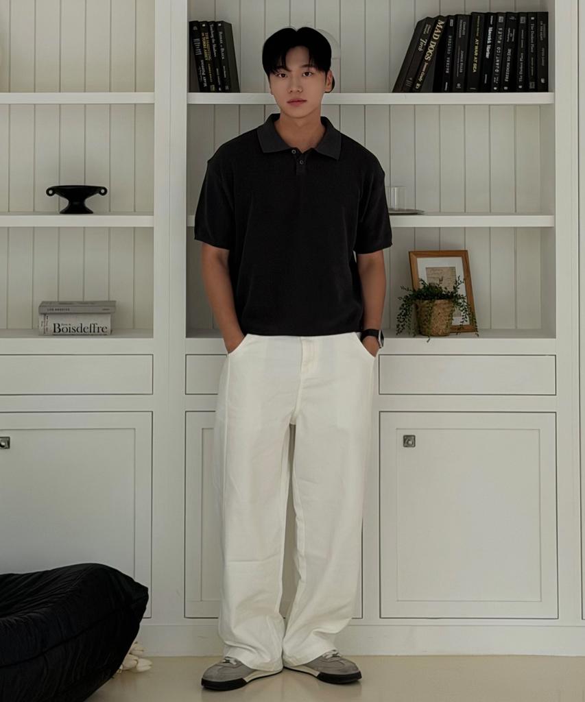 KNITTED Outstring Curved Cotton Balloon Pants White