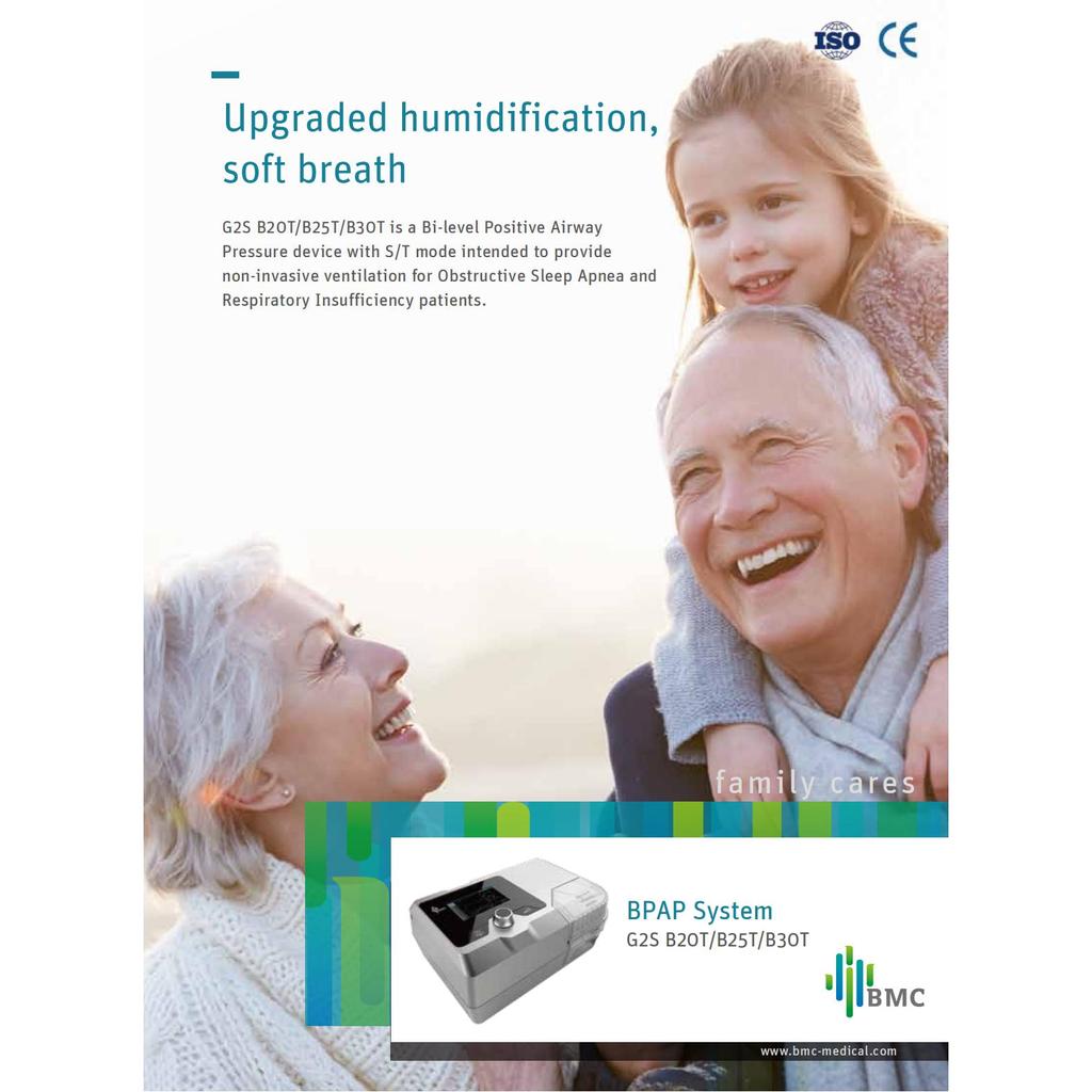 BMC G2S BPAP B25T Двухуровневый CPAP для лечения храпа, апноэ во сне, ХОБЛ, против затрудненного дыхания, с полнолицевой маской
