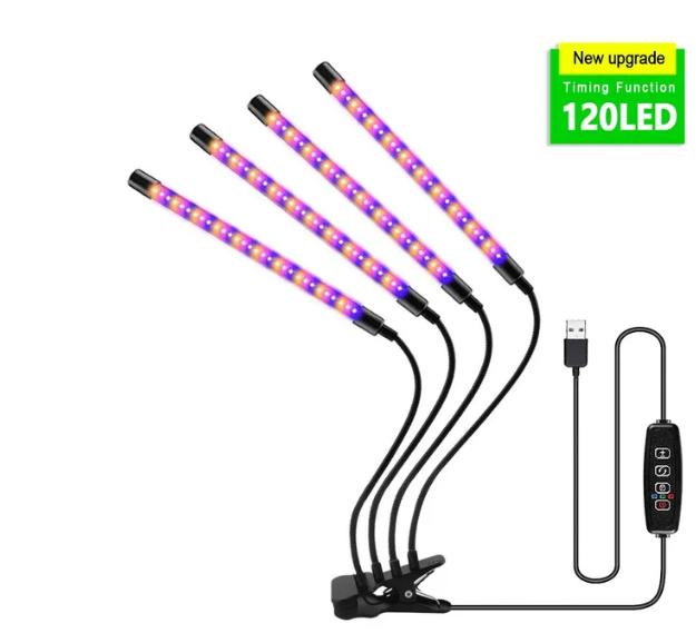 Светодиодная лампа для выращивания растений с регулируемой яркостью, USB, полный спектр, клипса, фитолампа 5 В, лампа для выращивания растений в теплице, рассады цветов в горшках