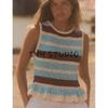 Summer New Product Women's Clothes Fashion Style Laminated Decoration Stripes round Neck Sleeveless Knitting Tops 2142099