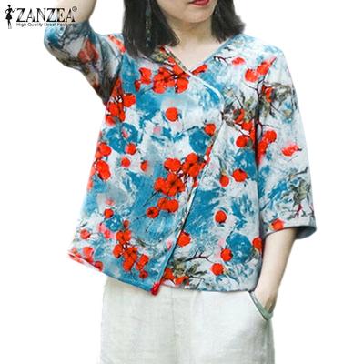 Женская повседневная блузка свободного кроя с V-образным вырезом и рукавом 3/4