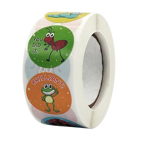 1 Roll Teacher Sticker Strong Stickiness Decorative Self-Adhesive Cartoon Animals Motivational Reward Stickers for School