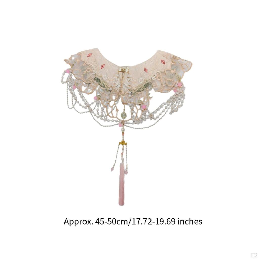 Removable Collar Shawl with Floral Embroidery Chain Tassels Women Versatile Lightweight Yunjian